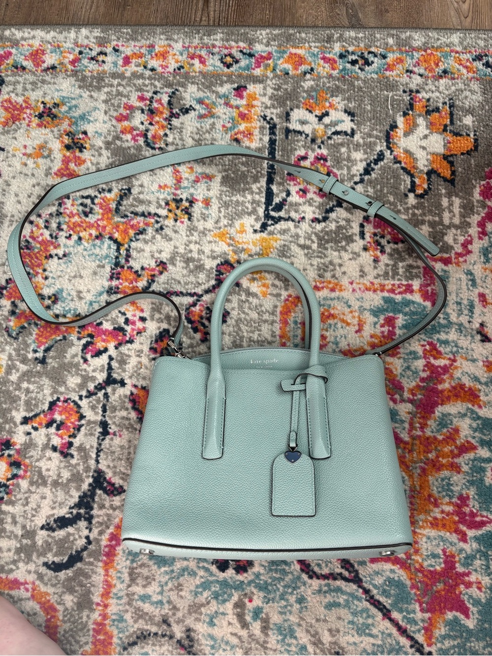 kate spade medium size seafoam green pebble leather satchel with strap